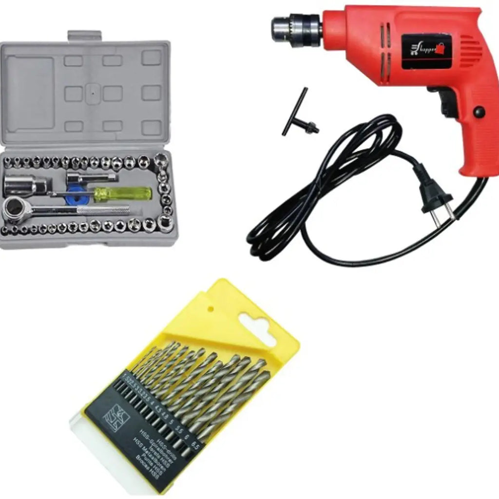 10mm Powerful Drill Machine with 13 Pieces Drill Bit Set and 40 Pieces Toolkit Screwdriver Set