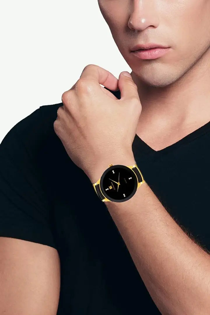 Black Analog Metal Trendy Watch