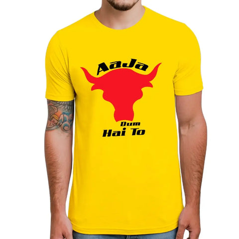 Yellow Printed Polyester Round Neck T-Shirt