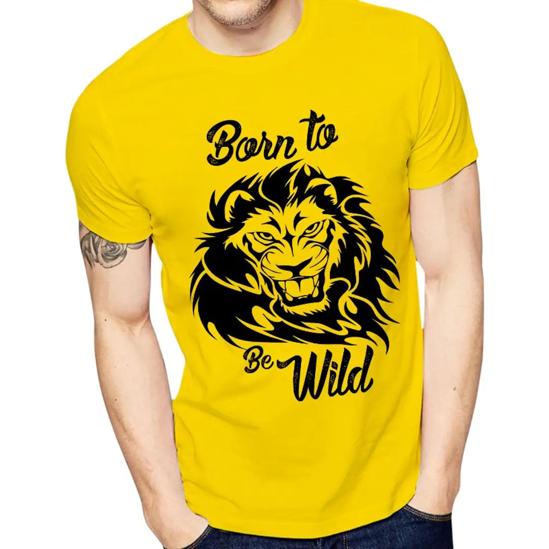 Yellow Printed Polyester Round Neck T-Shirt