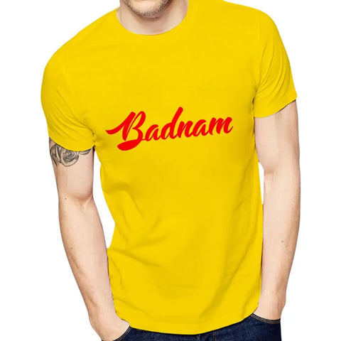 Yellow Printed Polyester Round Neck T-Shirt