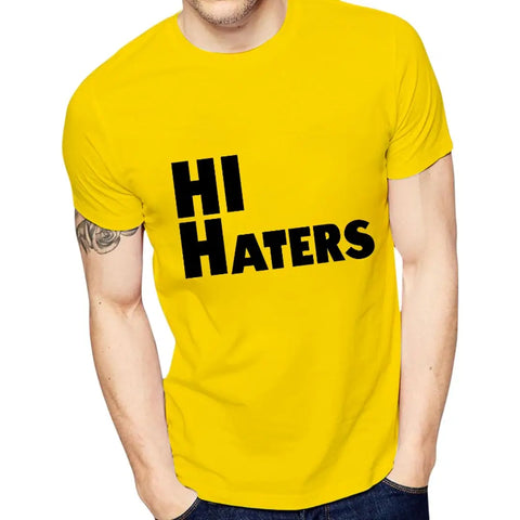Yellow Printed Polyester Round Neck T-Shirt