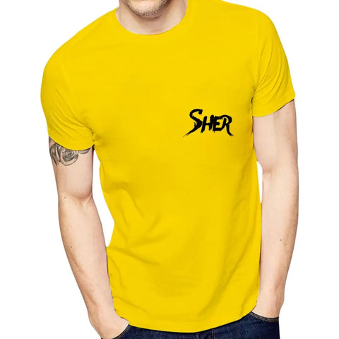 Yellow Printed Polyester Round Neck T-Shirt