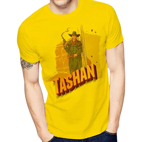 Yellow Printed Polyester Round Neck T-Shirt