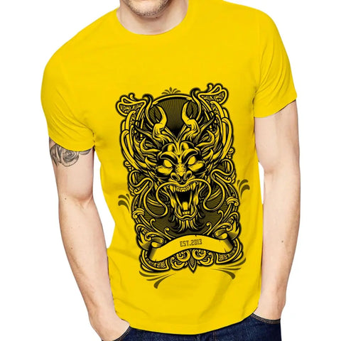 Yellow Printed Polyester Round Neck T-Shirt
