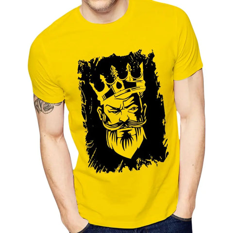 Yellow Printed Polyester Round Neck T-Shirt