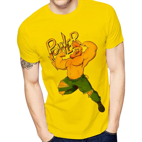 Yellow Printed Polyester Round Neck T-Shirt
