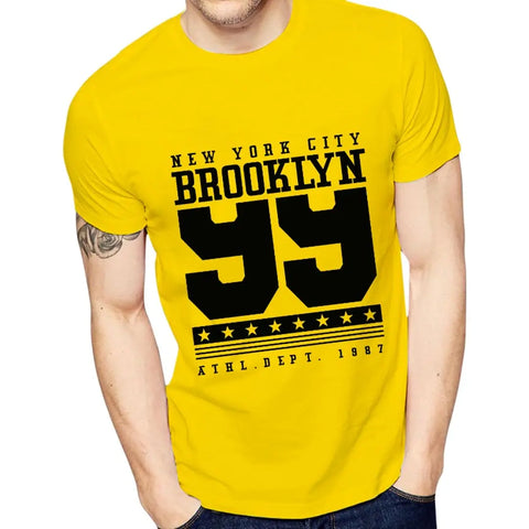 Yellow Printed Polyester Round Neck T-Shirt