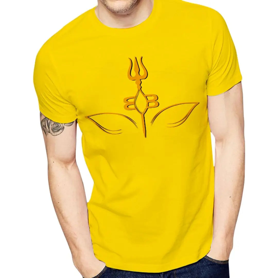 Yellow Printed Polyester Round Neck T-Shirt