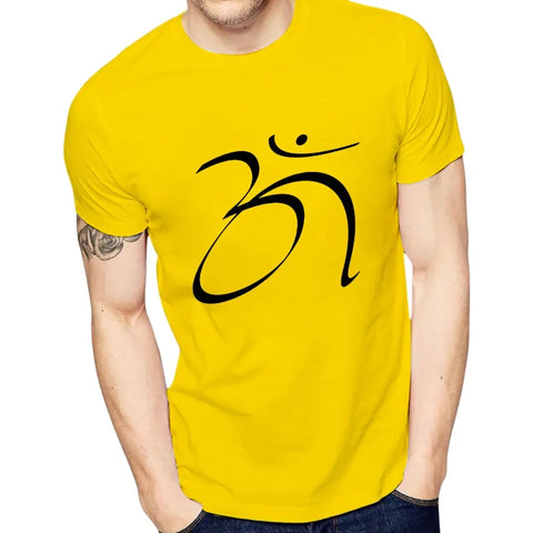 Yellow Printed Polyester Round Neck T-Shirt