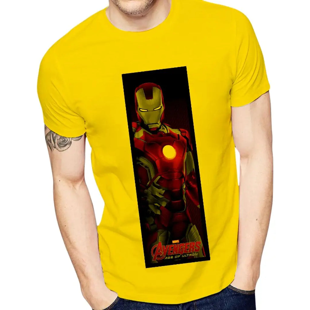Yellow Printed Polyester Round Neck T-Shirt
