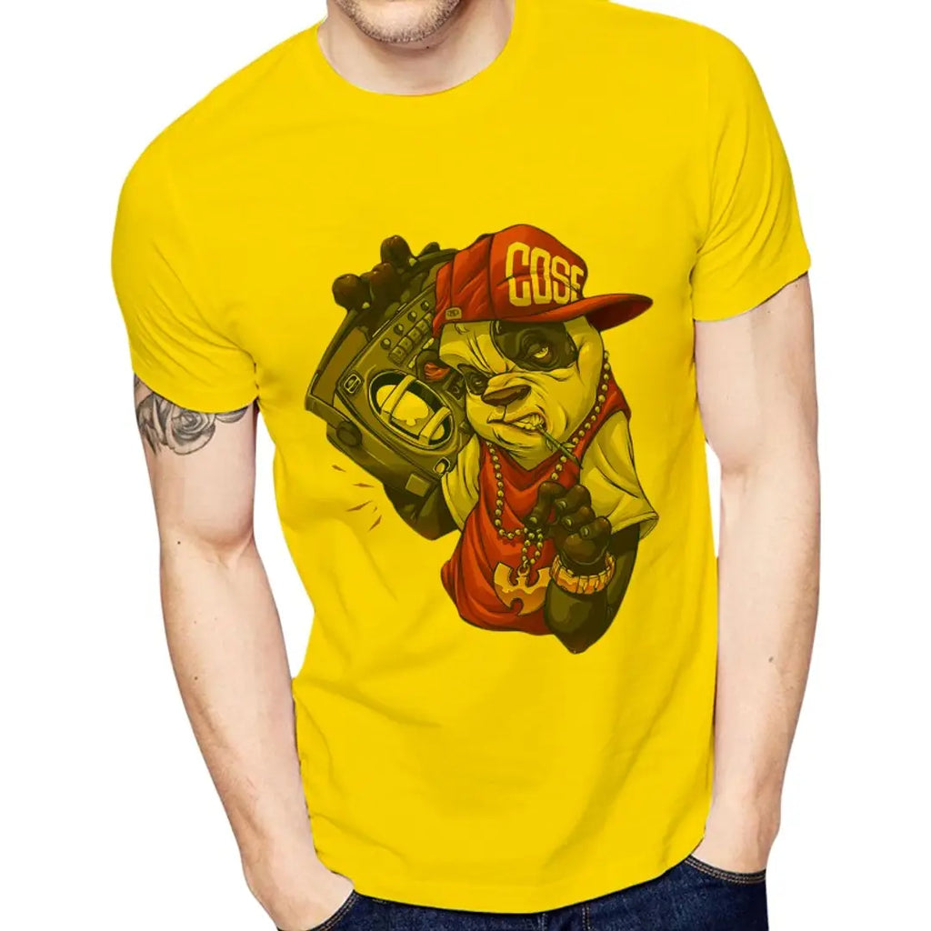 Yellow Printed Polyester Round Neck T-Shirt