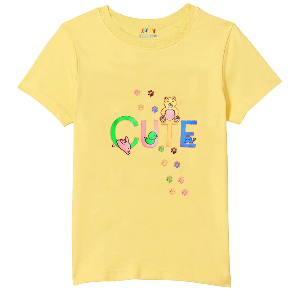 Stylish Cotton Yellow Round Neck Half Sleeves Printed T-shirt For Boys