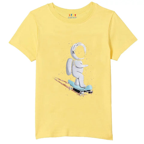 Stylish Cotton Yellow Round Neck Half Sleeves Printed T-shirt For Boys