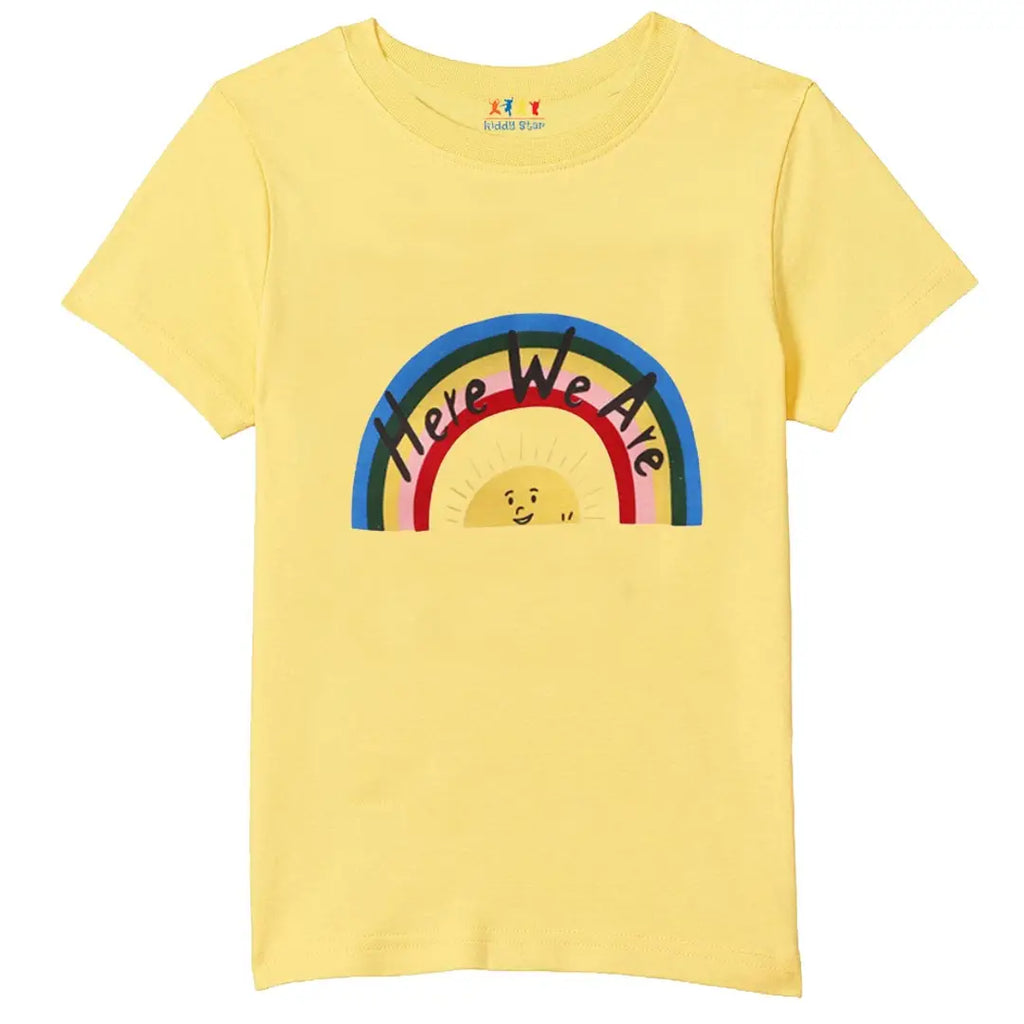 Stylish Cotton Yellow Round Neck Half Sleeves Printed T-shirt For Boys