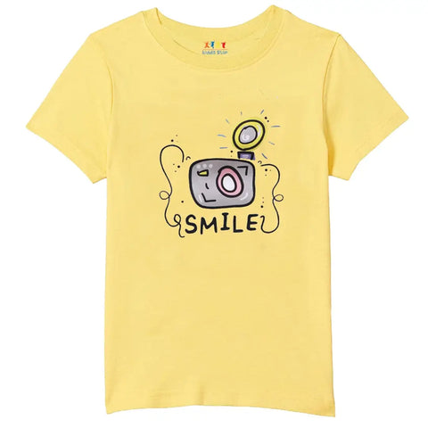 Stylish Cotton Yellow Round Neck Half Sleeves Printed T-shirt For Boys