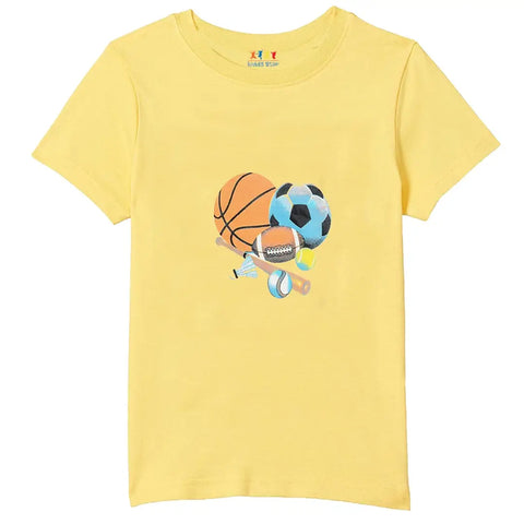 Stylish Cotton Yellow Round Neck Half Sleeves Printed T-shirt For Boys