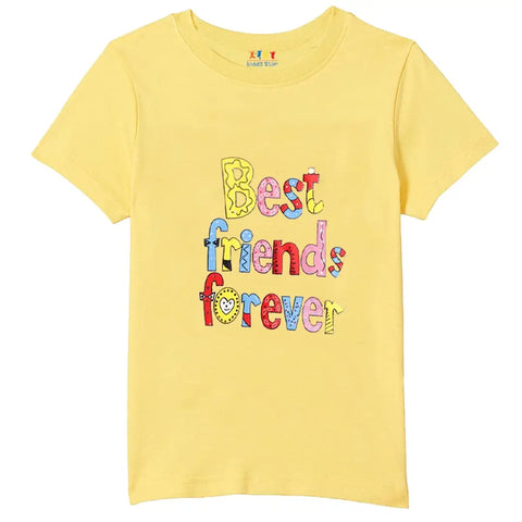 Stylish Cotton Yellow Round Neck Half Sleeves Printed T-shirt For Boys