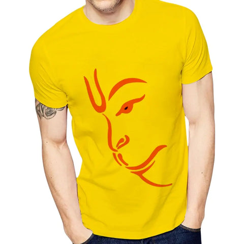 Yellow Printed Polyester Round Neck T-Shirt