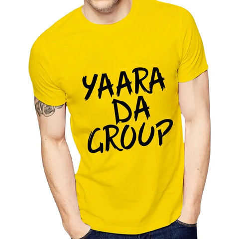 Yellow Printed Polyester Round Neck T-Shirt