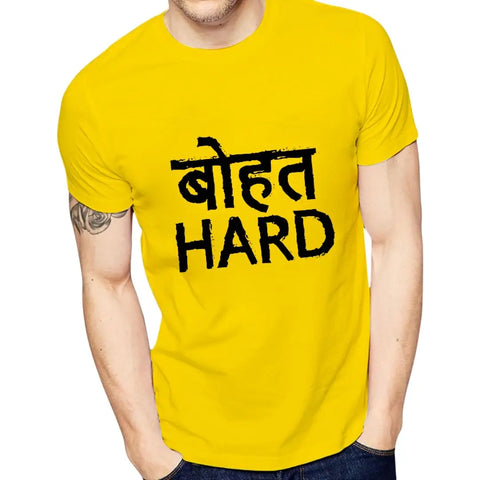 Yellow Printed Polyester Round Neck T-Shirt