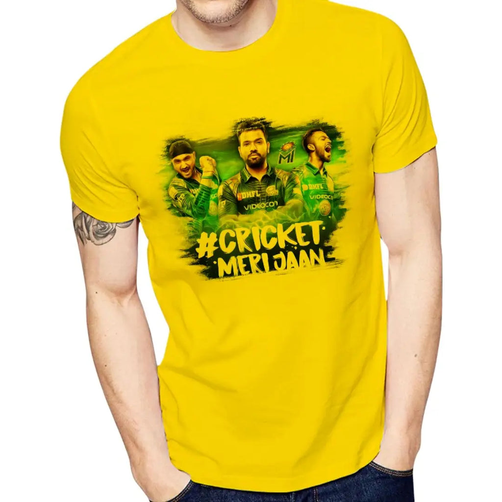 Yellow Printed Polyester Round Neck IPL T-Shirt