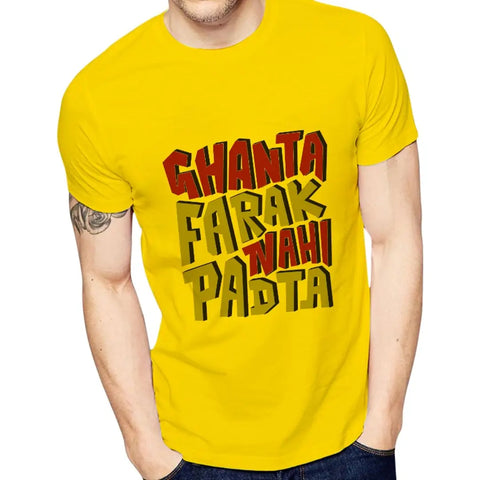 Yellow Printed Polyester Round Neck T-Shirt