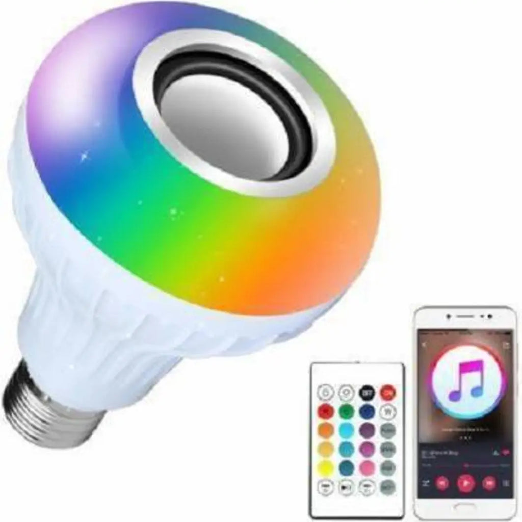 Wireless E27 20-Watts LED RGB Bluetooth Speaker Bulb - Music Playing Light changing Lamp with Remote Controller (White, Stereo Channel, Pack of 1)