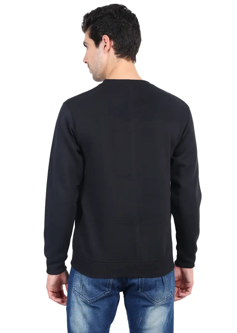 Stylish 3 Thread Fleece Black Full Sleeves Without Hood Sweatshirt For Men