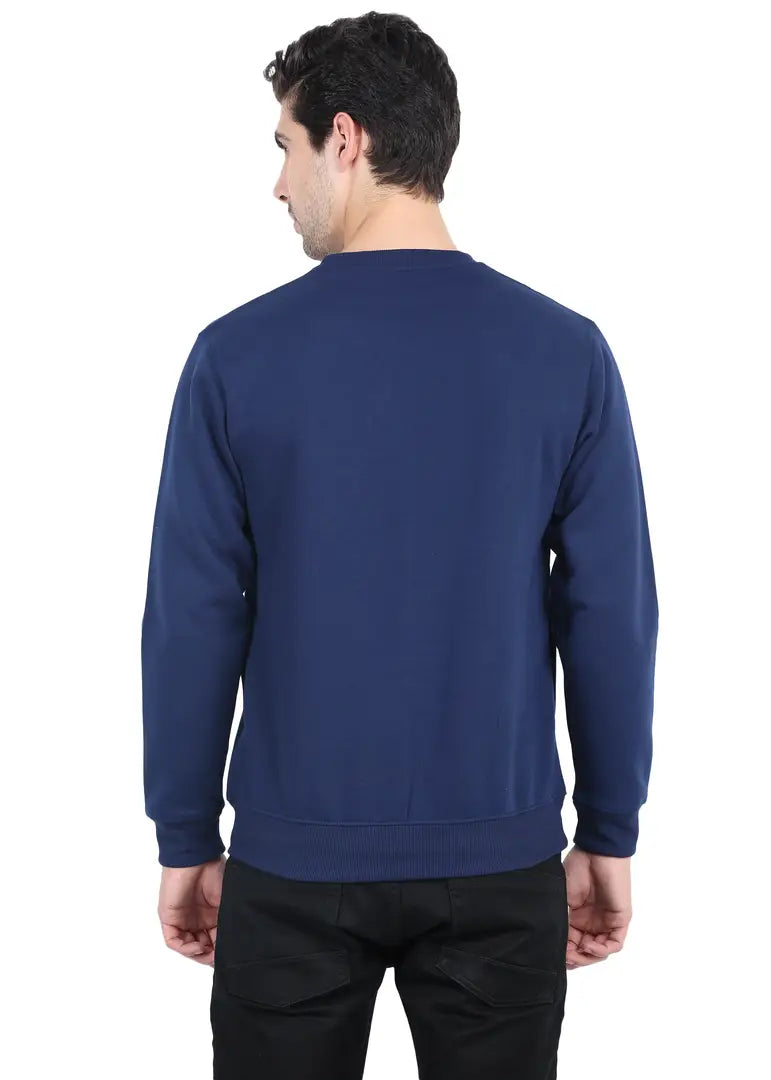 Stylish 3 Thread Fleece Navy Blue Full Sleeves Without Hood Sweatshirt For Men