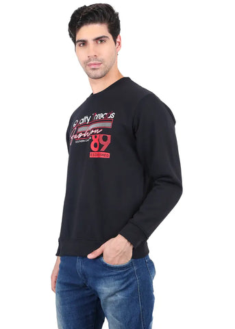 Stylish 3 Thread Fleece Black Full Sleeves Without Hood Sweatshirt For Men