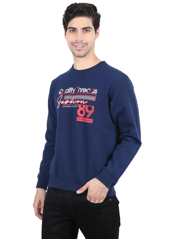 Stylish 3 Thread Fleece Navy Blue Full Sleeves Without Hood Sweatshirt For Men