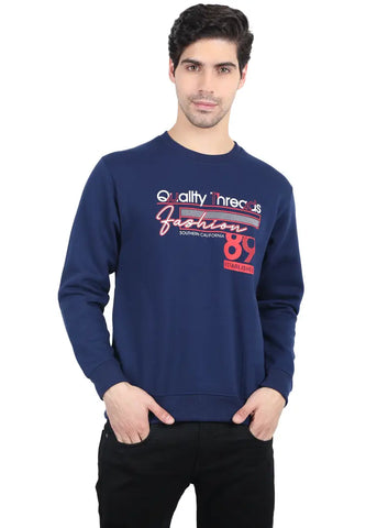 Stylish 3 Thread Fleece Navy Blue Full Sleeves Without Hood Sweatshirt For Men