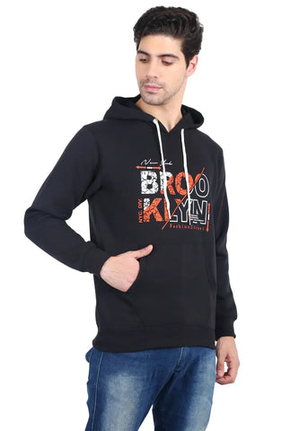 Stylish 3 Thread Fleece Black Full Sleeves Non-Detachable Hood Sweatshirt For Men
