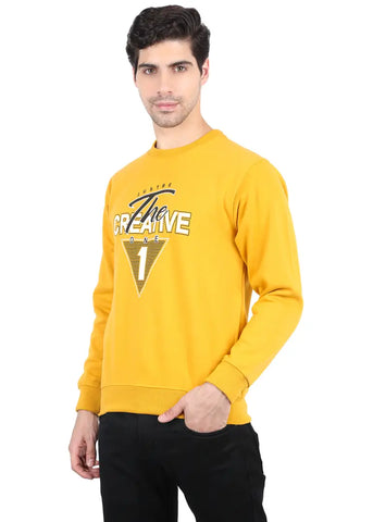 Stylish 3 Thread Fleece Yellow Full Sleeves Without Hood Sweatshirt For Men