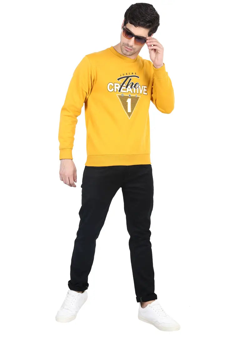 Stylish 3 Thread Fleece Yellow Full Sleeves Without Hood Sweatshirt For Men