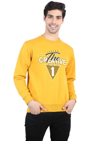 Stylish 3 Thread Fleece Yellow Full Sleeves Without Hood Sweatshirt For Men