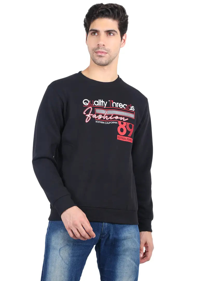 Stylish 3 Thread Fleece Black Full Sleeves Without Hood Sweatshirt For Men
