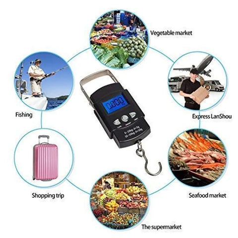 Electronic Portable Fishing Hook Type Digital LED Screen Luggage Weighing Scale, 50 kg/110 Lb (Black)  pack of 1
