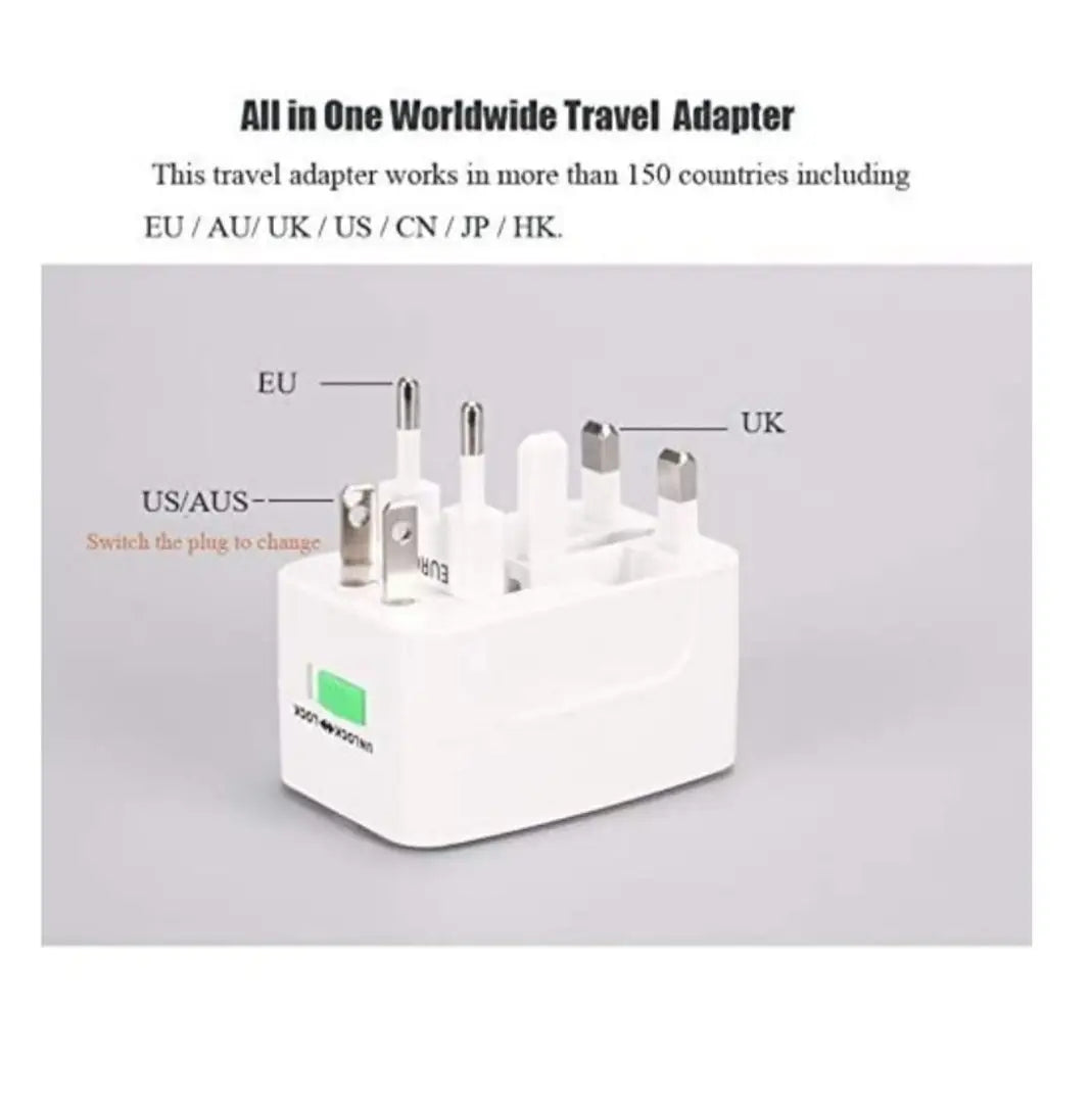 Universal International World Wide Travel Adapter Plug (Europe/UK/US/China/India) All in One Universal Travel Adapter Plug Surge Protector (White)