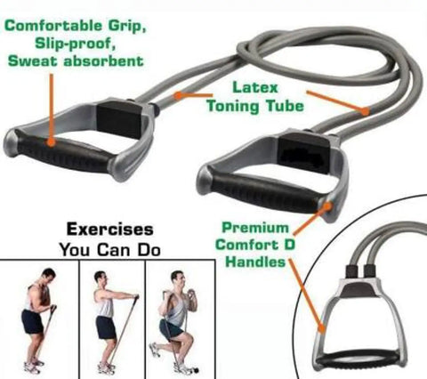 Double Toning Resistance Tube Exercise Band for Stretching, Full Body Workout for Men and Women