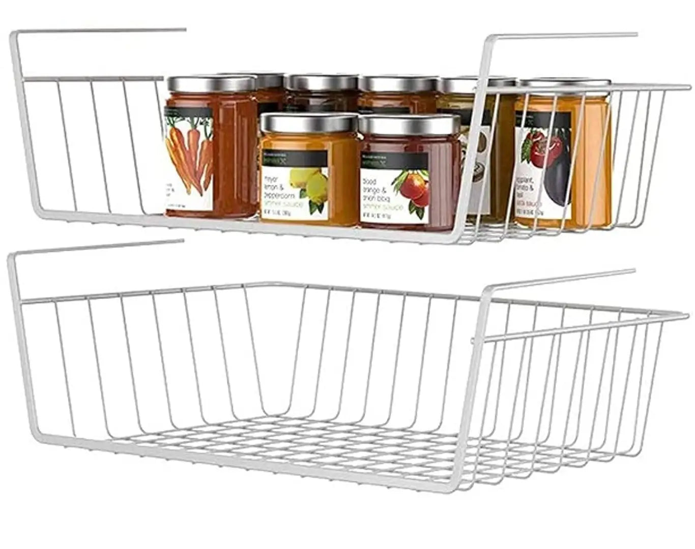 Stainless Steel Under Shelf Organizer Basket for Almirah Cup Holder Kitchen Cupboard, Desk (8 inches) Pack Of 2