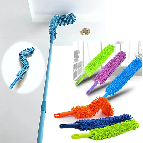 Flexible Microfiber Cleaning Duster with Extendable Rod for Home Car Fan Dusting (Multicolour)