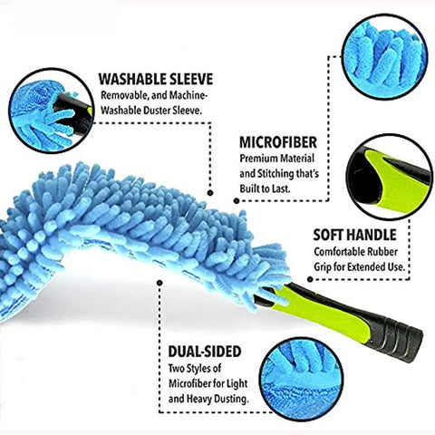 Flexible Microfiber Cleaning Duster with Extendable Rod for Home Car Fan Dusting (Multicolour)