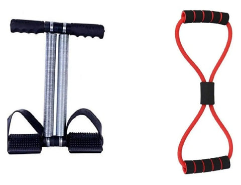 double Tummy Trimmer and 8 Shape Resistance Band -Toning Abs Exercise Fat Buster Weight Loss Fitness Home Gym Workout Equipment