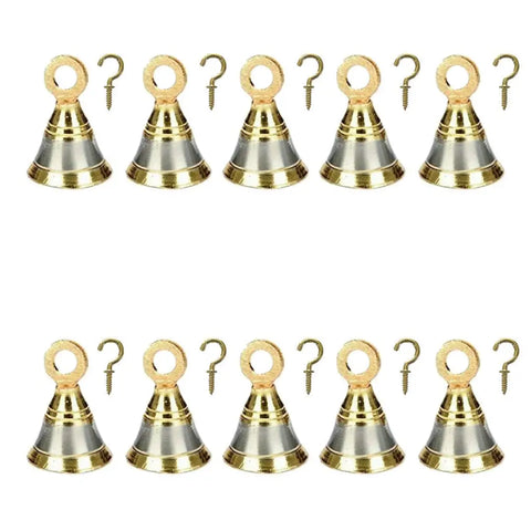 Sun Shield Decorative Brass Bell for Pooja Room, Silver Gold 50 mm, 2 Inch - Set of 10 Pieces
