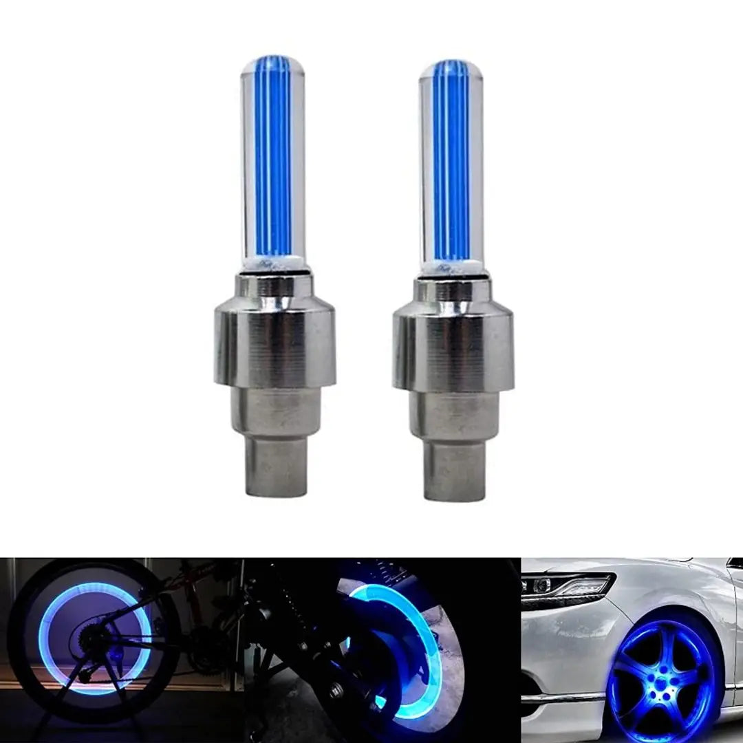 BLACKBELL LED Tyre Wheel Light - 2x Blue Tire Valve Cap Tail Lights for Bike Cycle Car (Pack of 2 units)