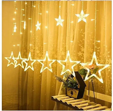 Decorative Star Curtain LED Lights for Diwali Christmas Wedding - (12 Stars, Warm White )