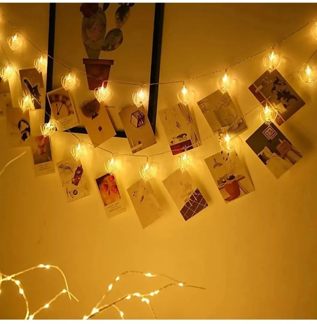 16 Heart Photo Clip LED String Lights for Photo Hanging Led Light Clips for Photo Hanging Home Decoration Diwali Party Christmas Festivals Indoor Outdoor Decoration in Wedding, Party, Birthday