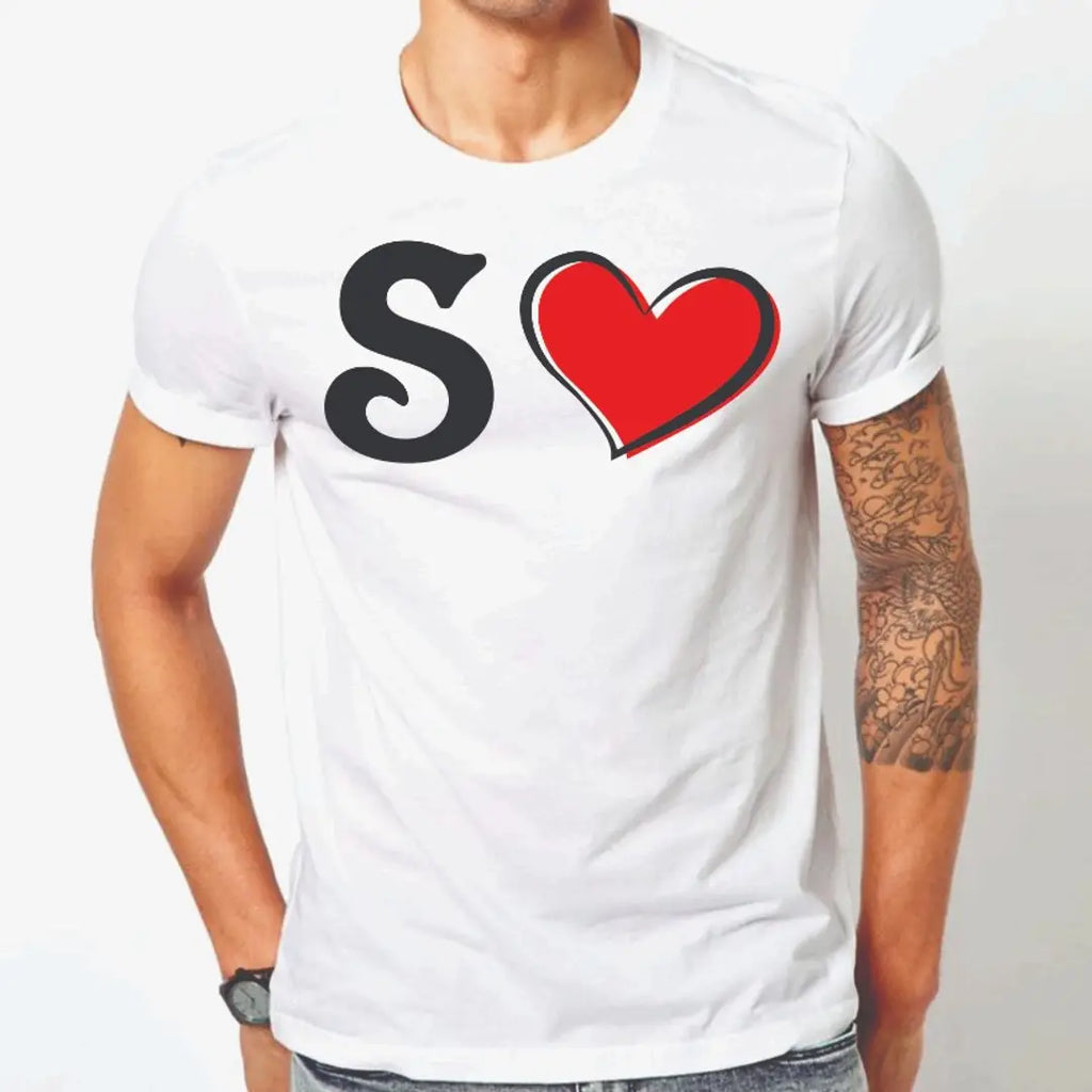 S Love Heart Printed Tshirt for mens